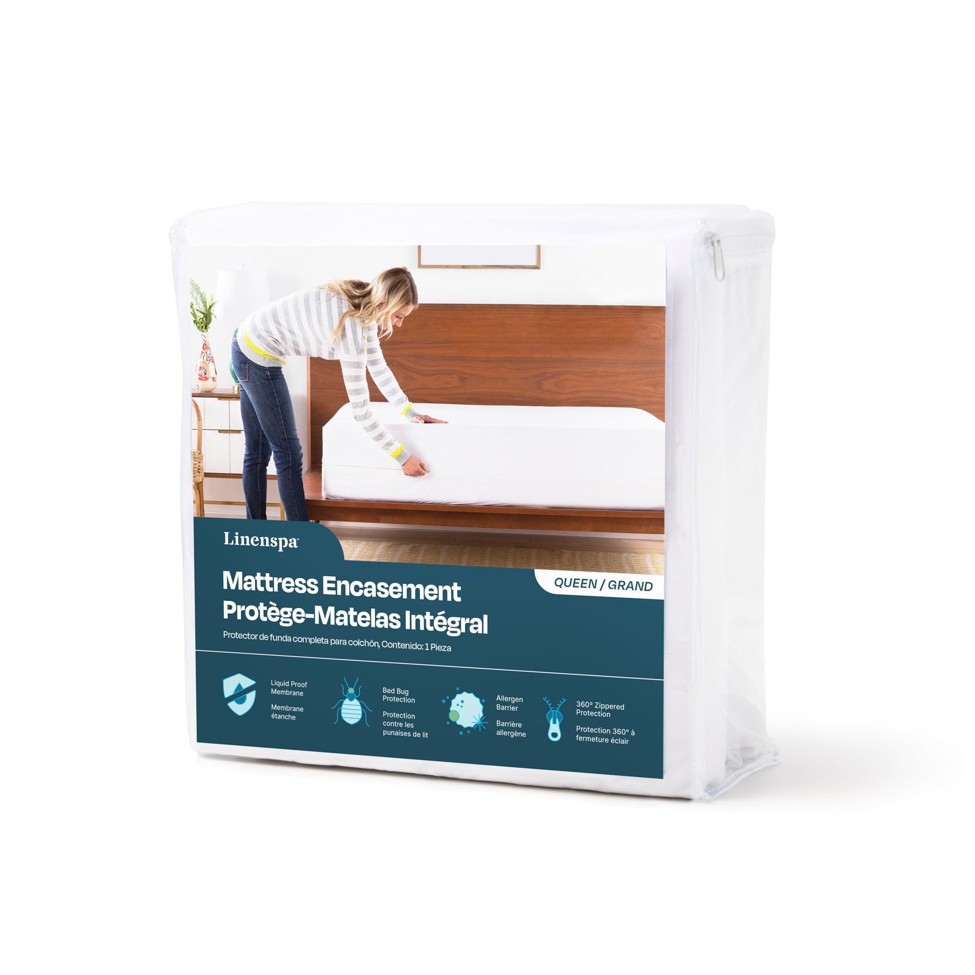 Linenspa packaging with warranty card showing included 10-year limited warranty