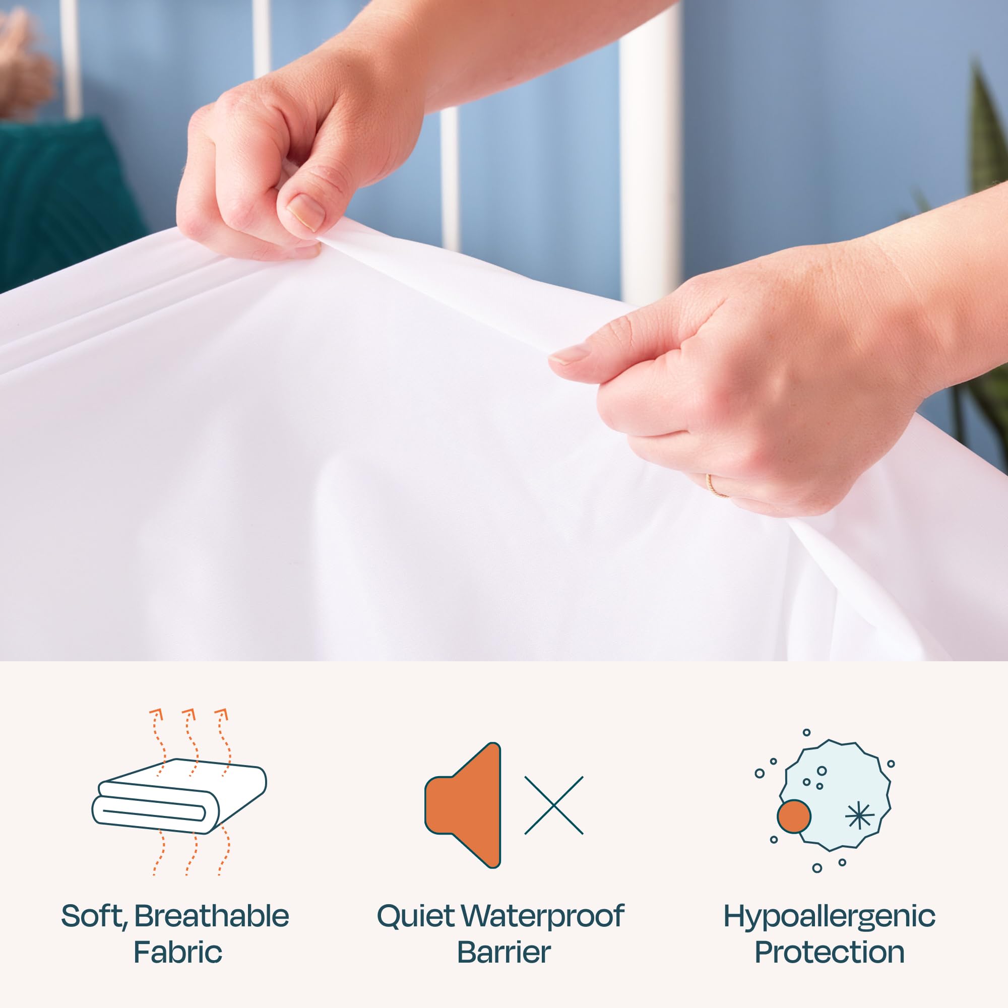 Linenspa side profile showing snug fit on a full mattress up to 12 inches thick