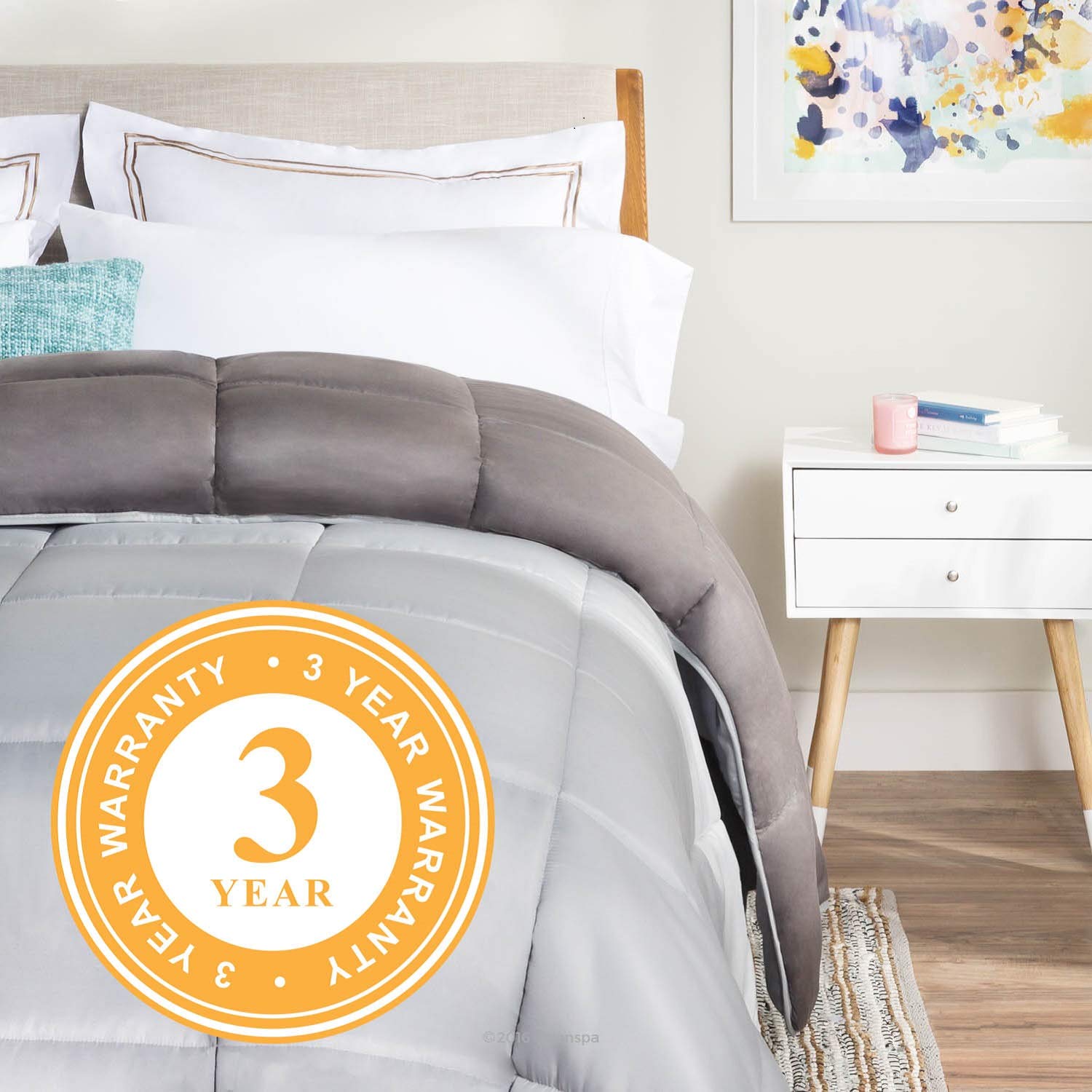 Linenspa comforter on full bed beside ruler shows size and fit clarity