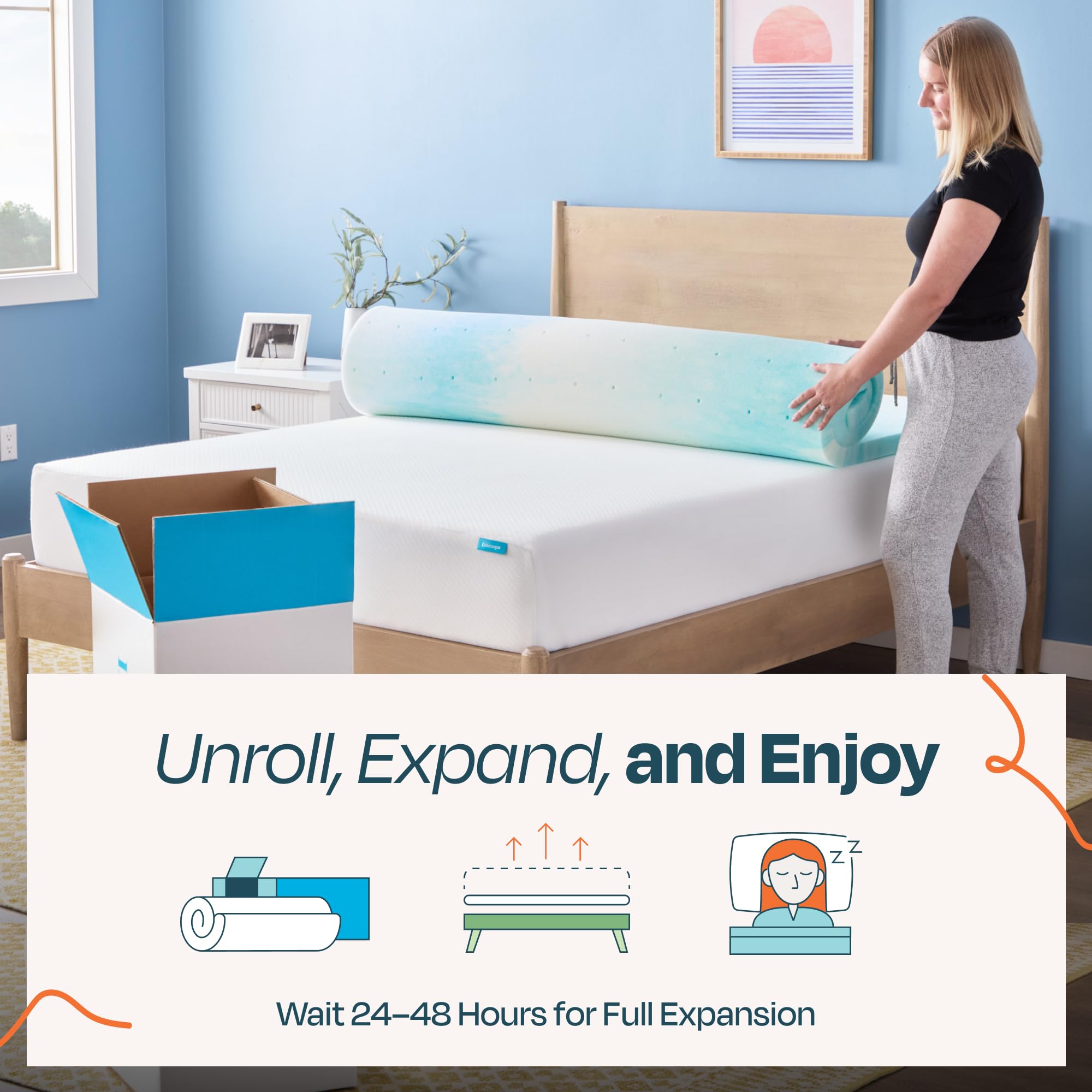 Linenspa topper fitted on Twin XL bed for instant mattress upgrade