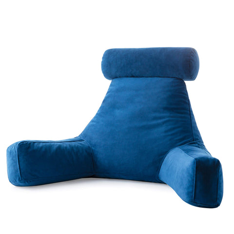 Linenspa XL reading pillow front view shows roomy arms and taller back for better support