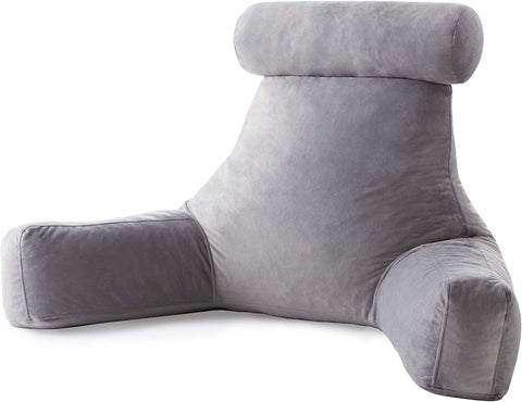 Linenspa front view of XL reading pillow showing full backrest and arms for improved support