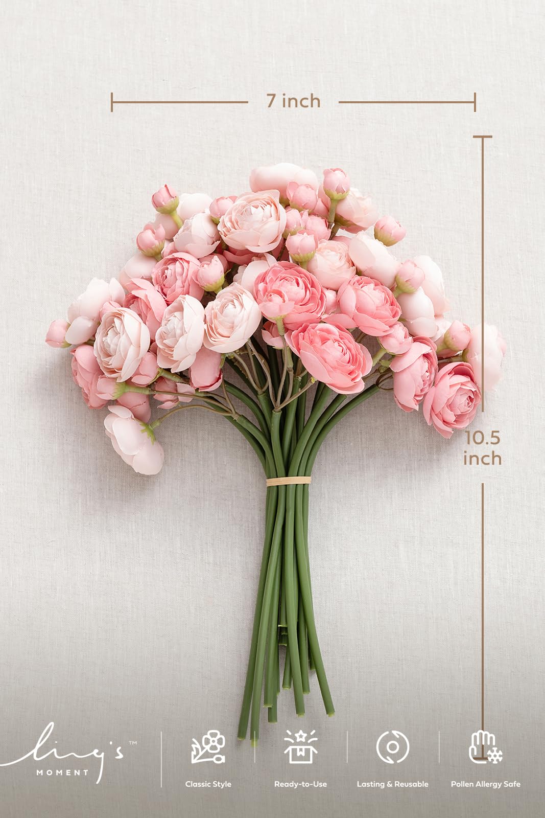Ling's moment centerpiece with dusty rose ranunculus enhancing wedding tablescape