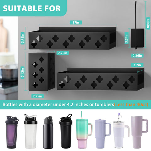 Linidcoud mounted on fridge holding Stanley tumblers, saves counter space