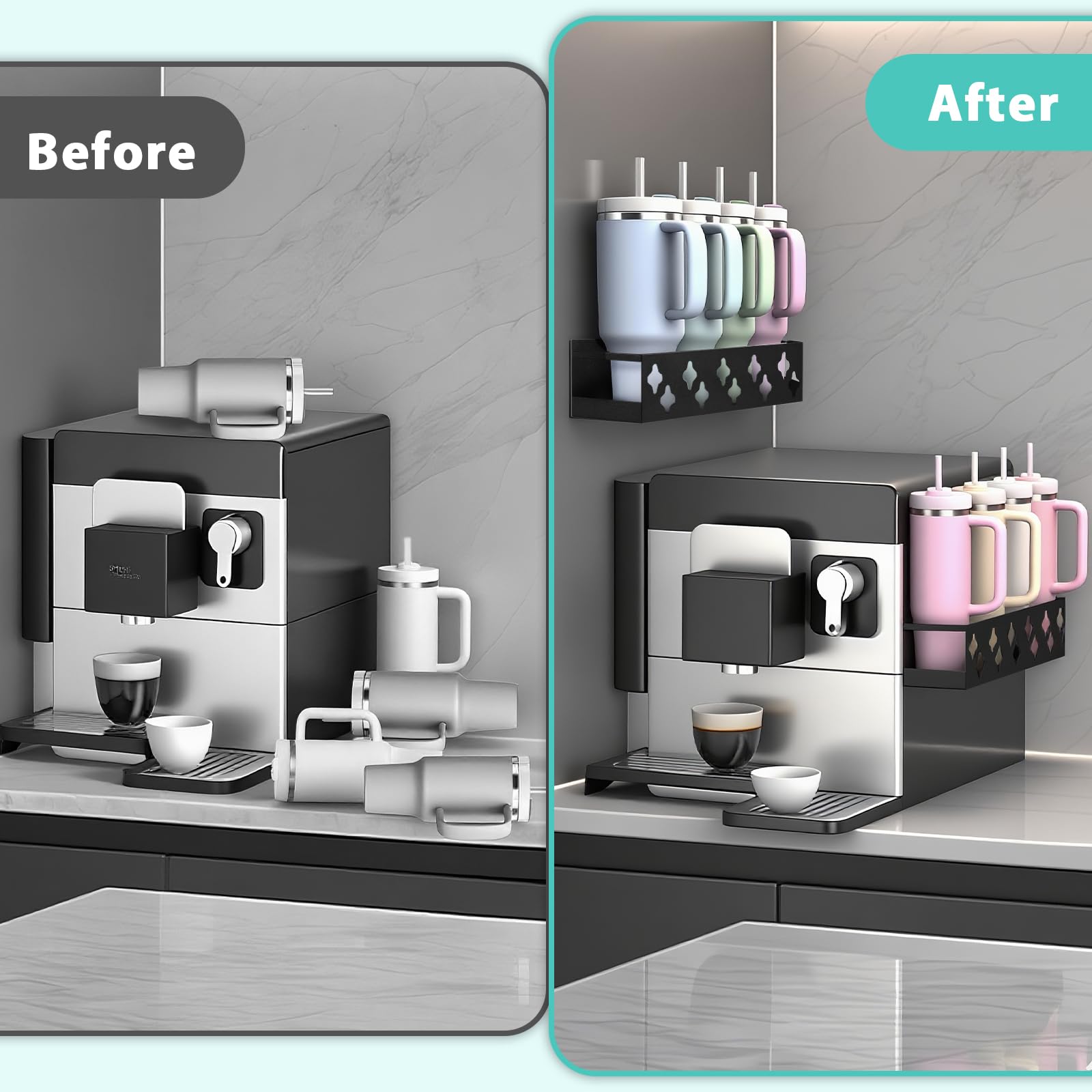Linidcoud organizer in kitchen scene creating clutter-free countertop
