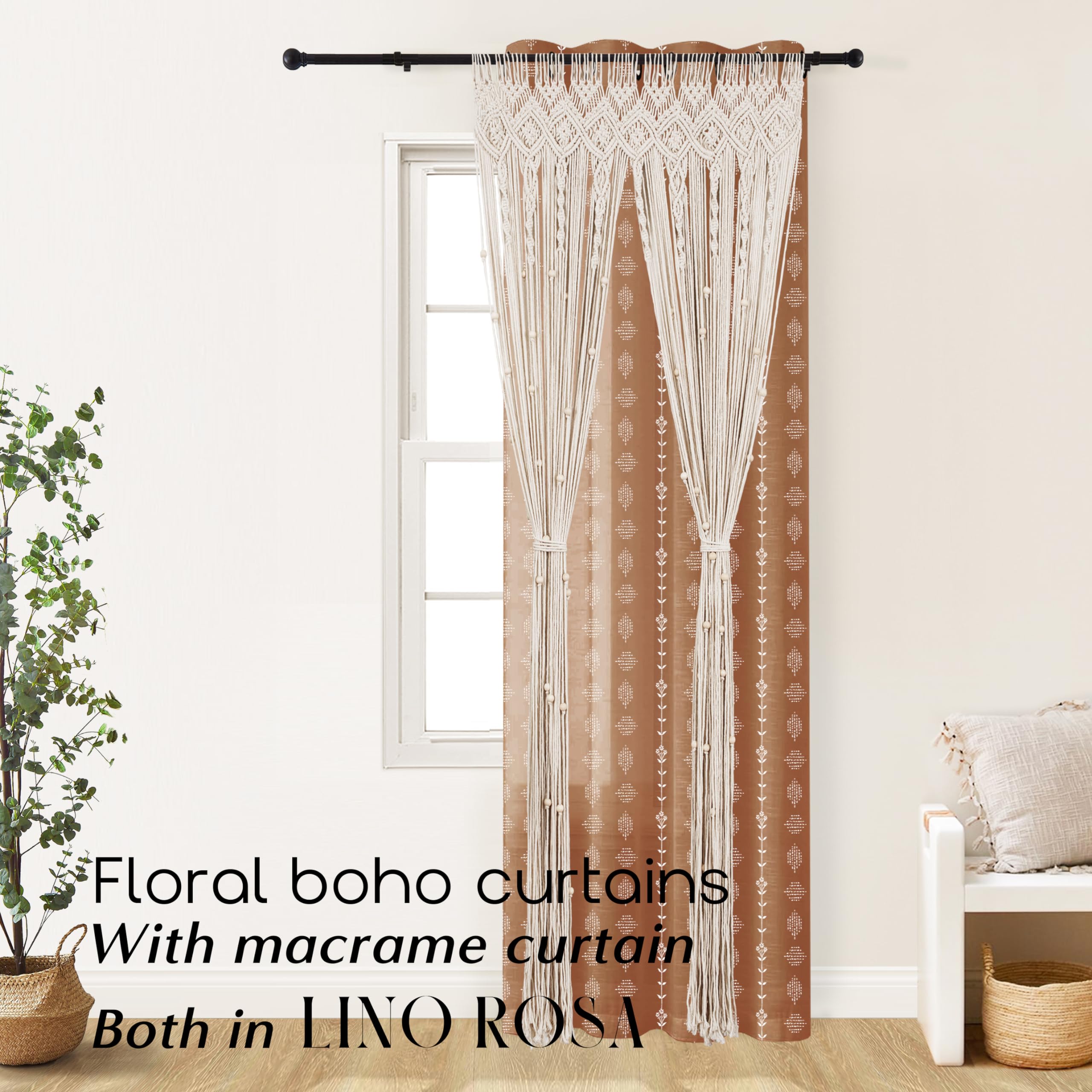 Lino Rosa sheer panels filtering sunlight to create diffused, warm interior light