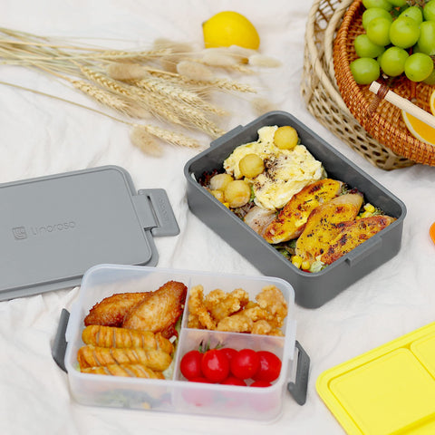 linoroso bottom tier displaying large compartment for sandwich or fruit storage