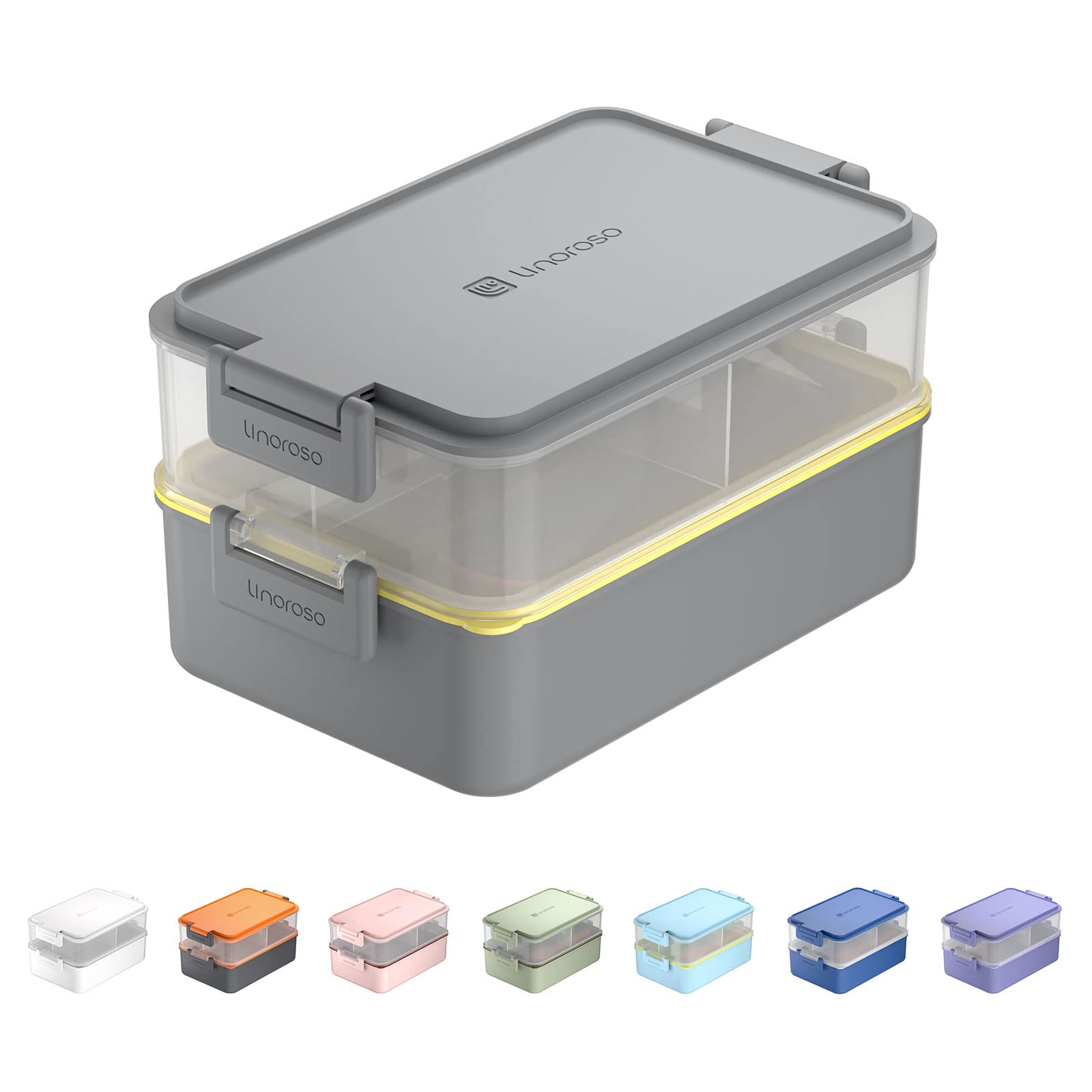 linoroso front view of Ultimate Gray bento box shows compact design and portability