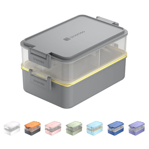 linoroso front view of Ultimate Gray bento box shows compact design and portability
