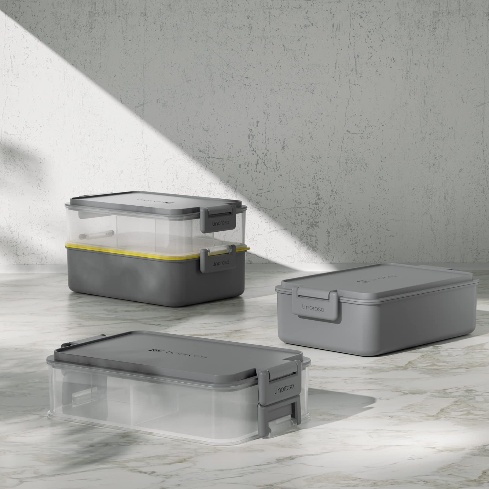 linoroso bento box on office desk with lunch contents for convenient work meals