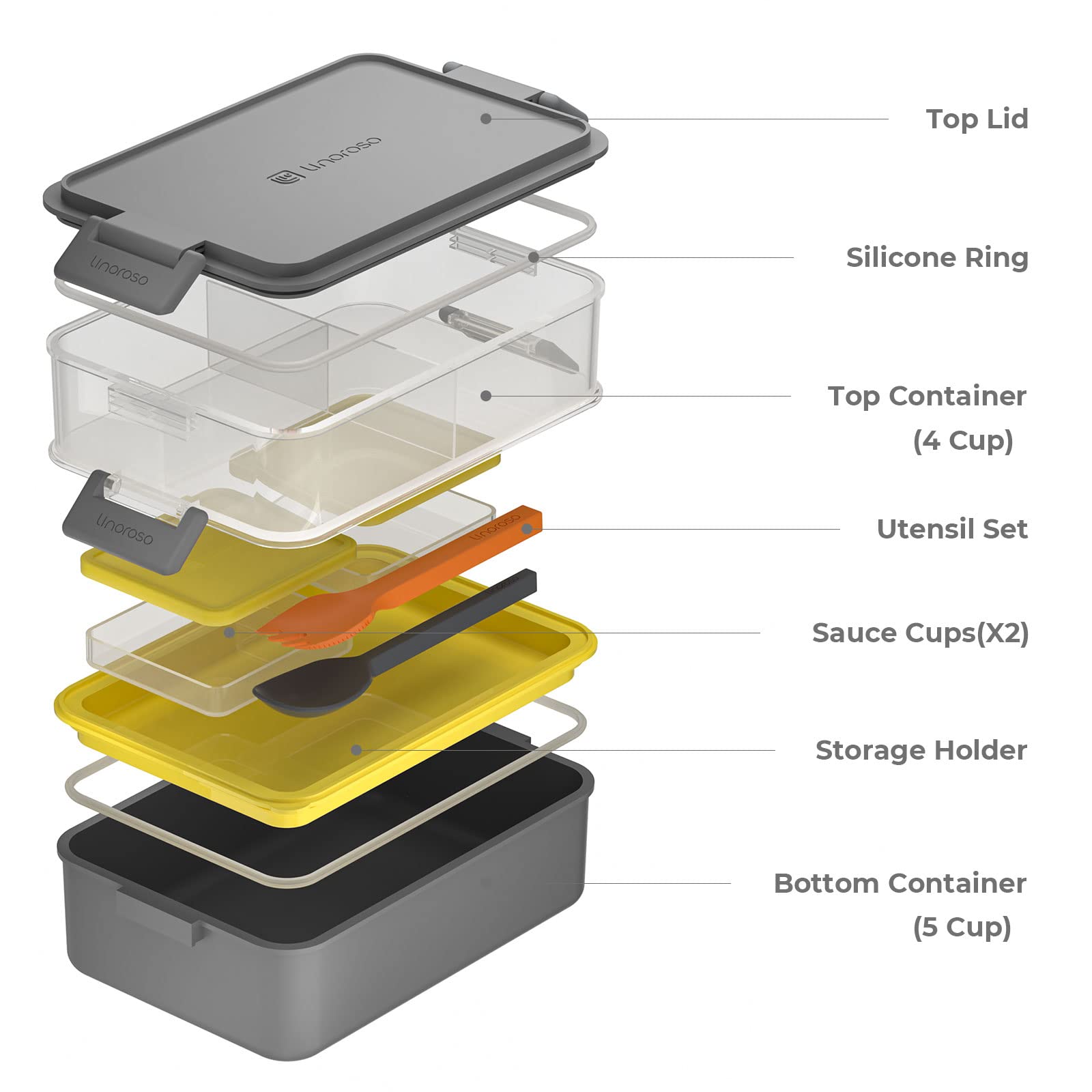 linoroso open top tier with three compartments organizes mains and sides neatly