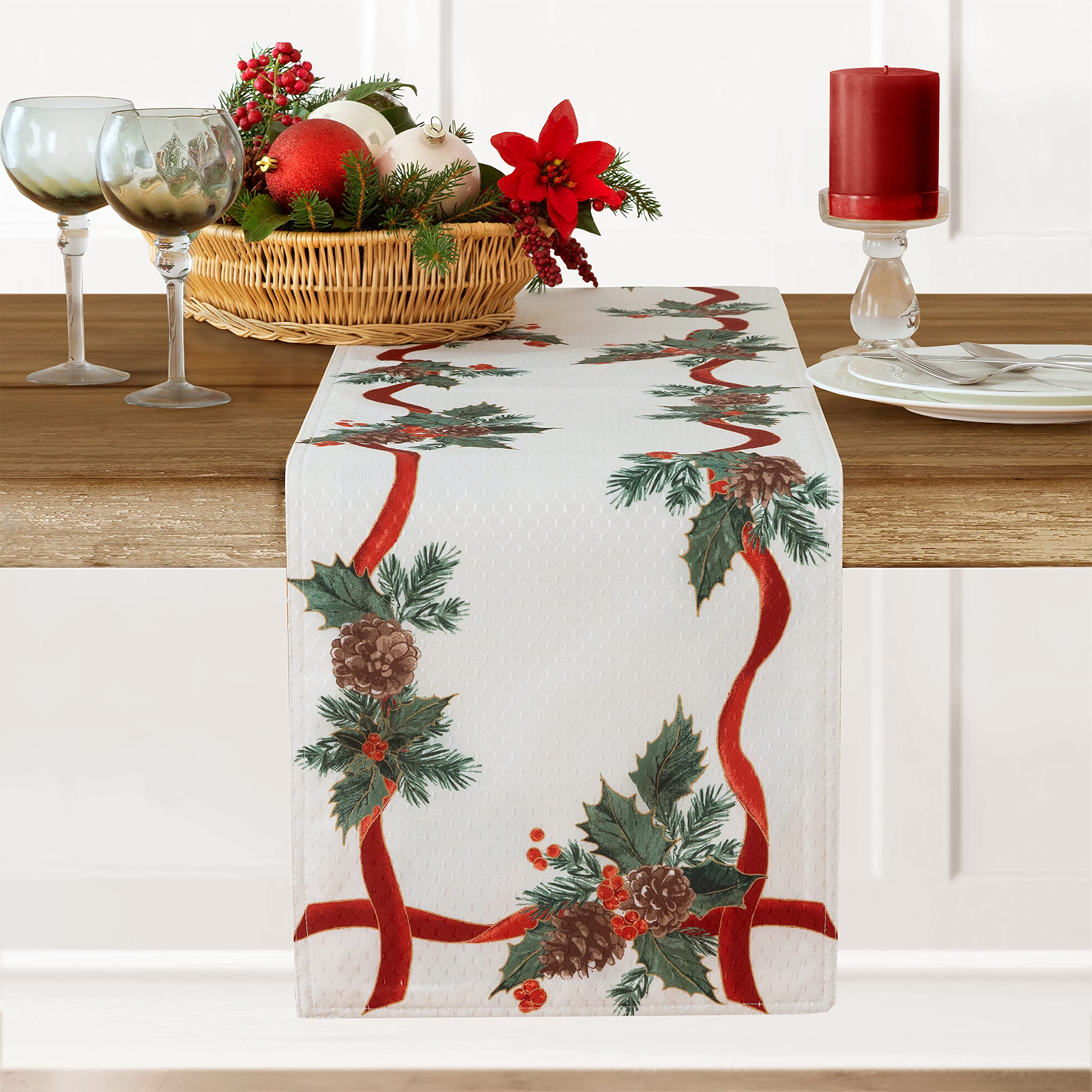 Lintex cloth on a set table with dinnerware, showing finished look and hosting ease benefit