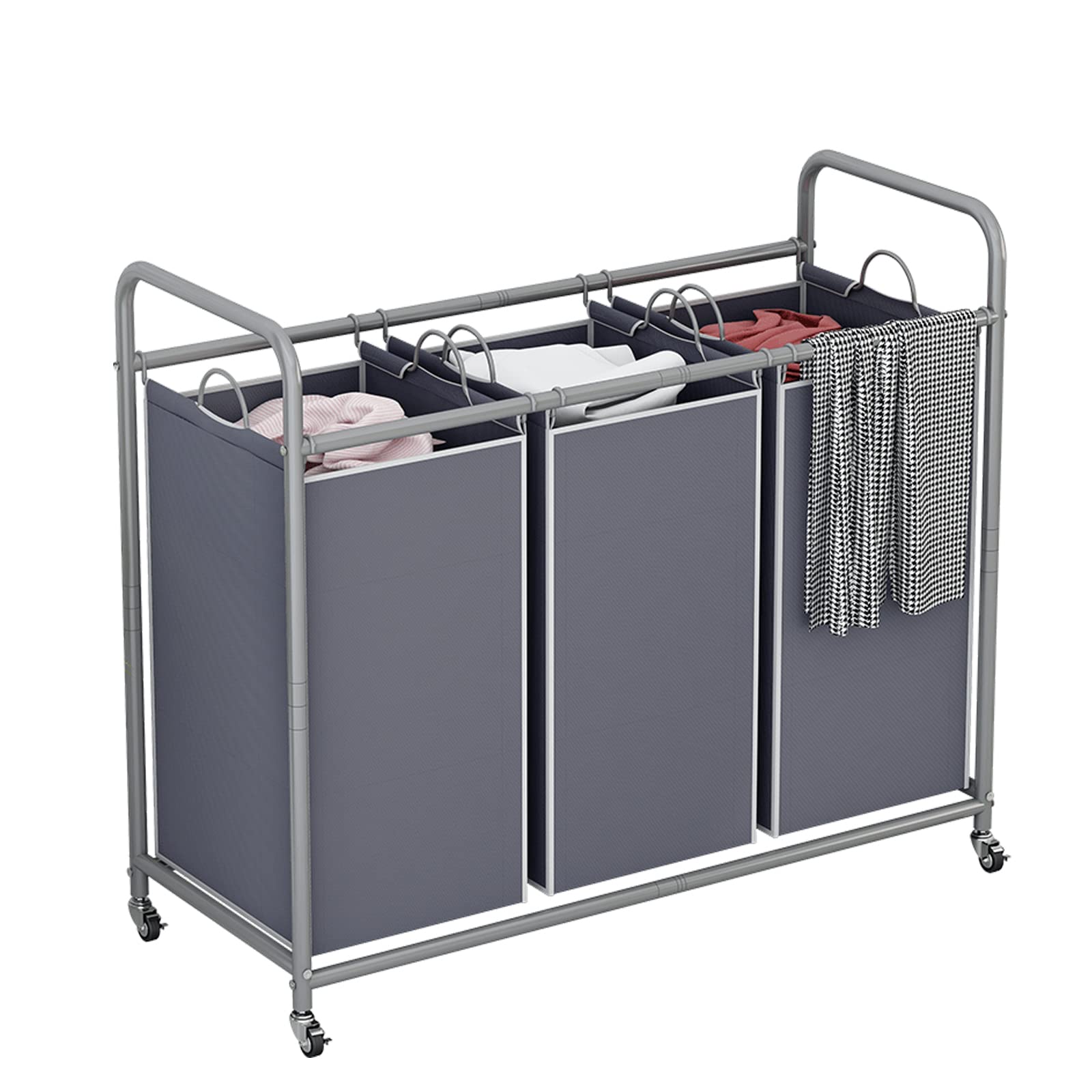 LINZINAR front view laundry sorter showing organized compartments and mobility benefit