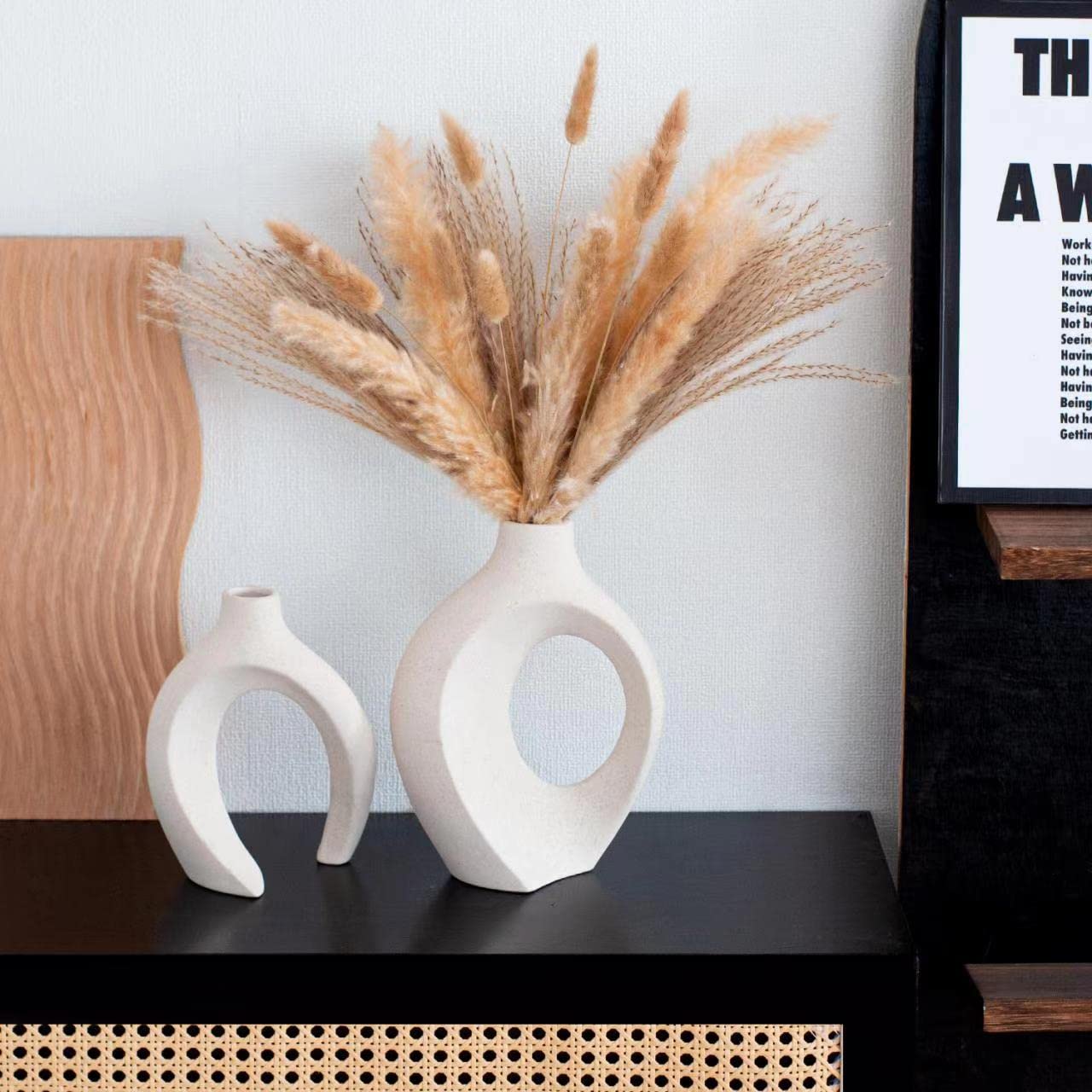 Liotww pair styled with dried pampas demonstrating long-lasting decor use