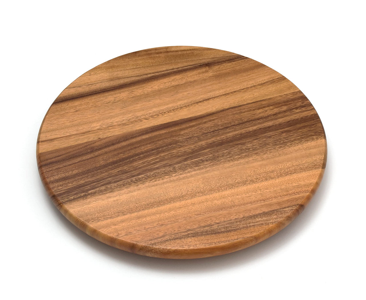 Lipper International acacia lazy susan front view shows wooden finish and easy access