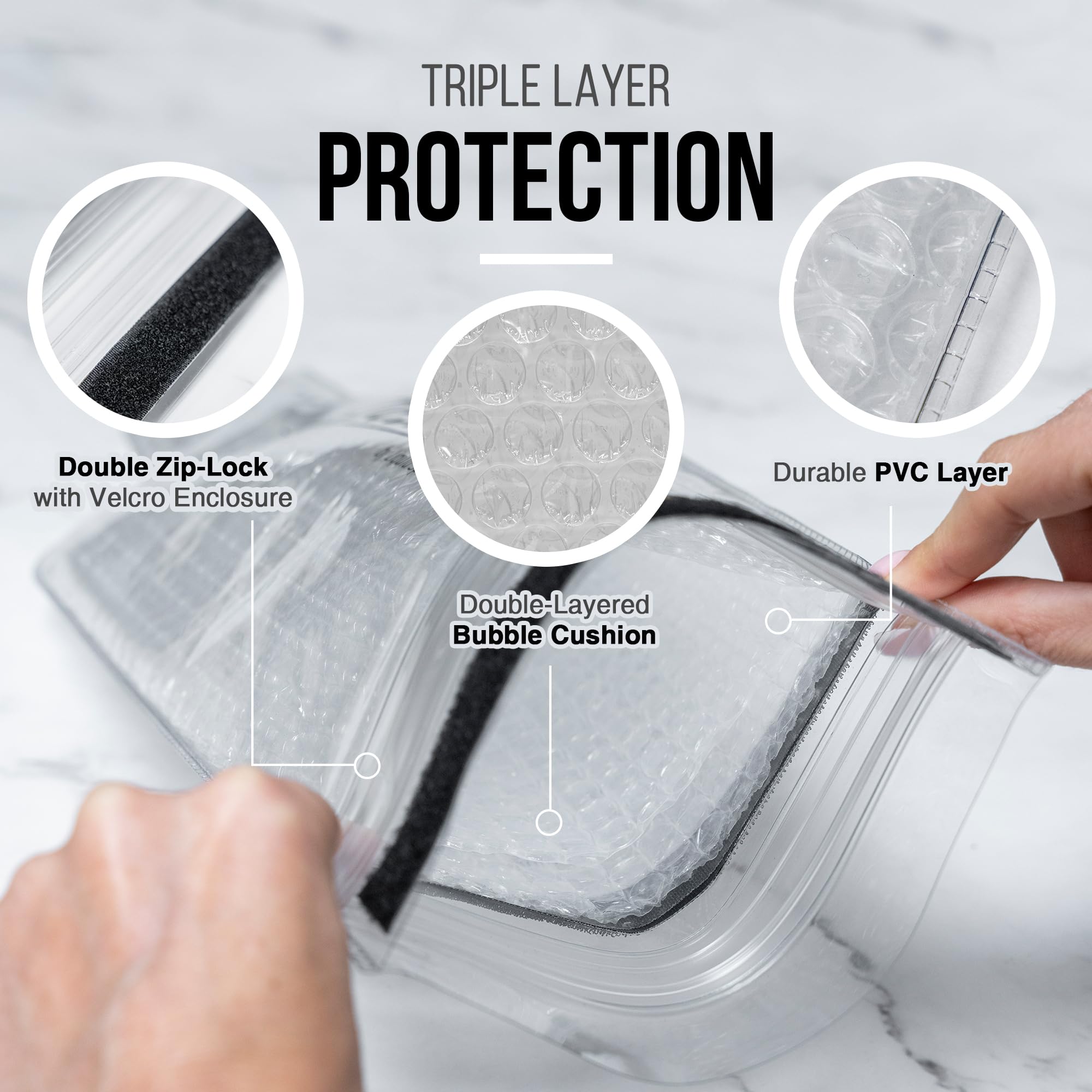 Liquid Spectrum bottle inside sleeve demonstrating snug protective fit