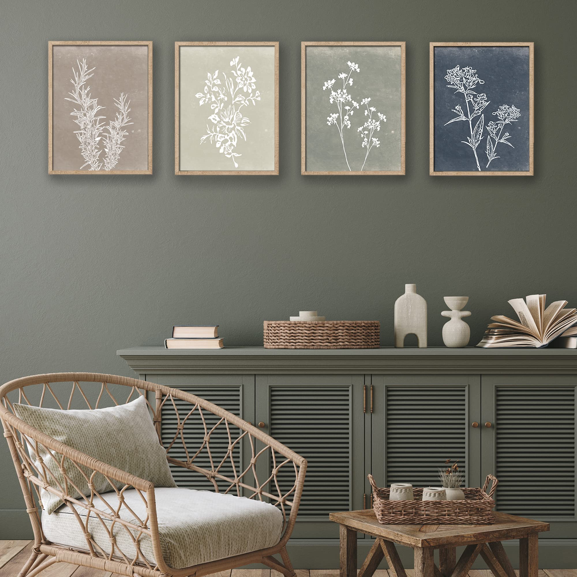 Liswit framed set styled in living room adding warmth and coordinated wall interest