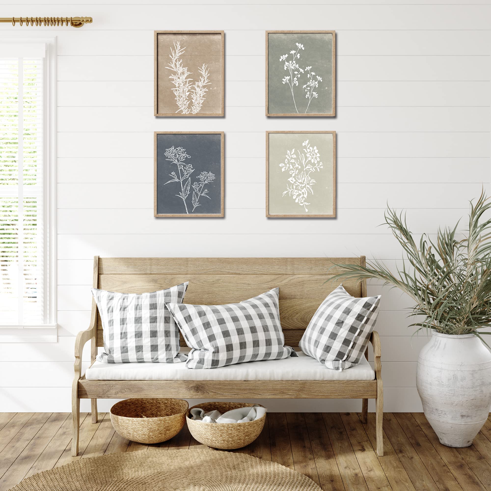 Liswit framed prints above kitchen counter creating farmhouse vibe and visual depth