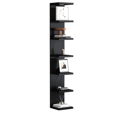 LitaEther front view of the black 7-tier floating shelf showcasing space-saving display