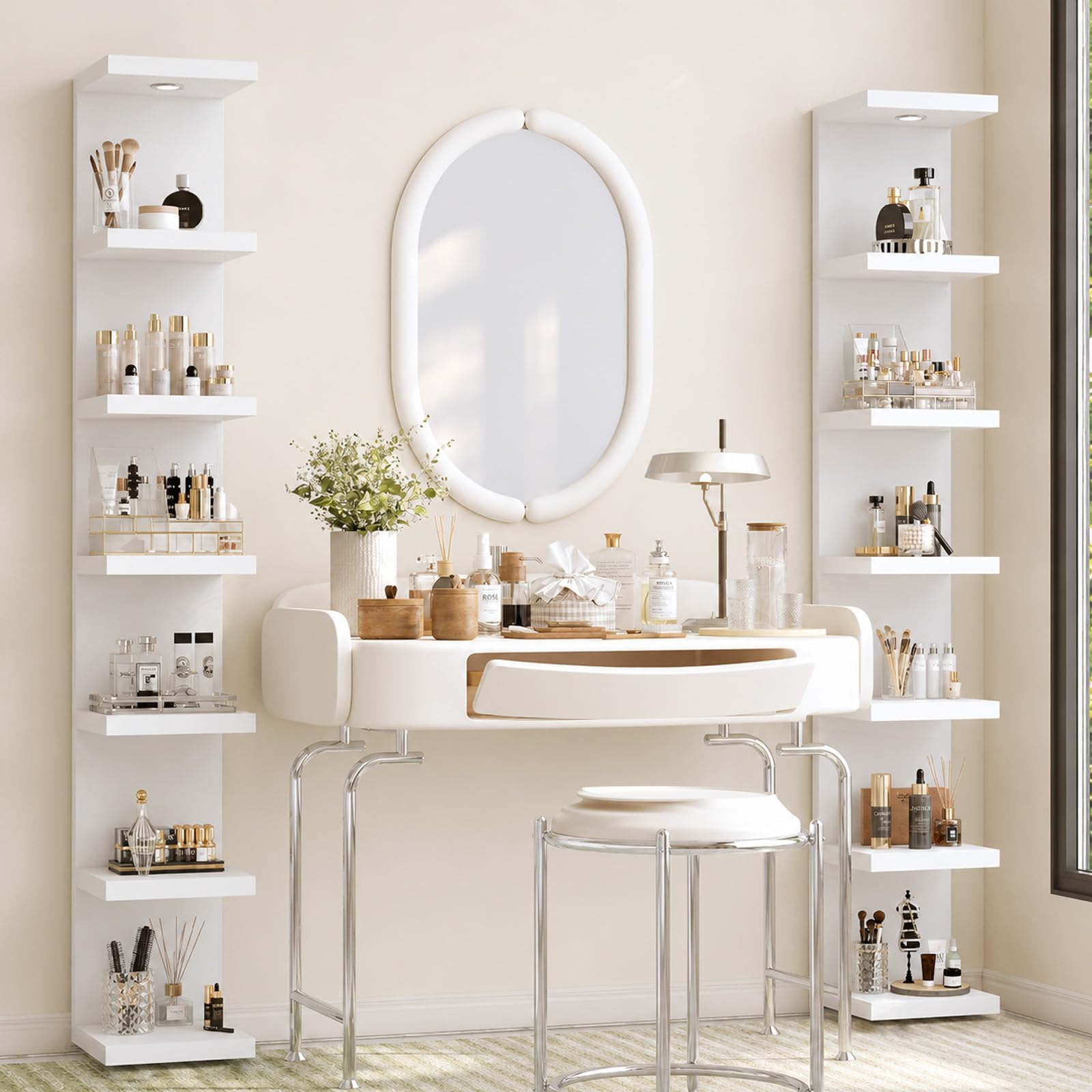 LitaEther shelf with books and plant for scale, space-saving benefit