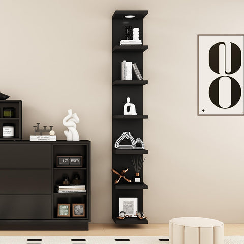 LitaEther vanity setup with makeup on shelves demonstrating organized storage