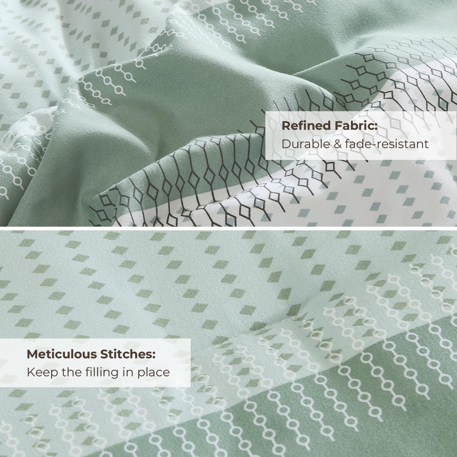 Litanika styled bedroom with comforter showing mint accent creating a calm, modern ambiance