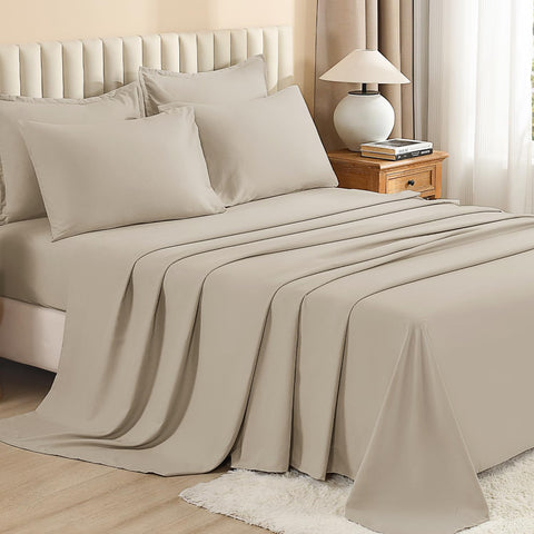 Litanika styled bedroom scene showing neutral oatmeal set creating calm