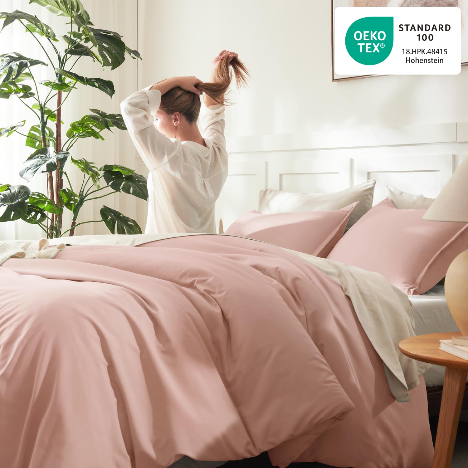 Litanika comforter on full bed illustrating fit and lightweight loft