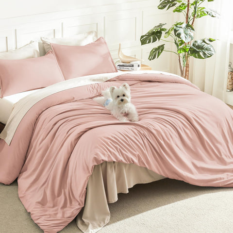 Litanika front view of blush pink full comforter showing neat finish and color