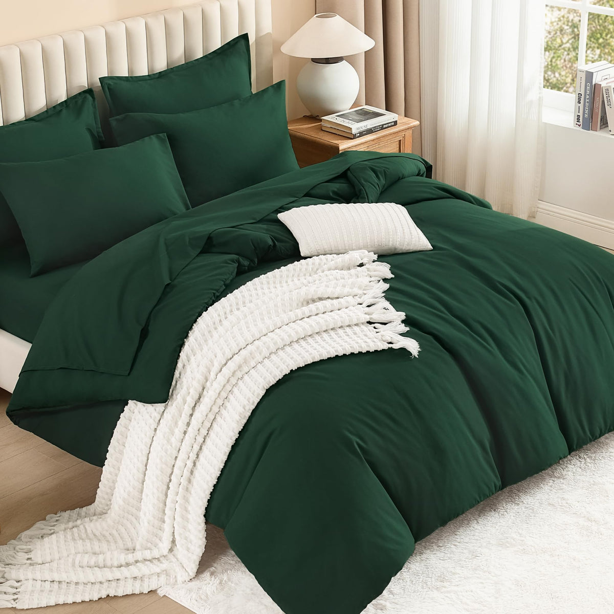 Litanika comforter front view in emerald showing full bed coverage and polished look