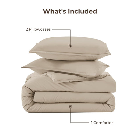 Litanika comforter in styled bedroom showcasing neutral khaki blending with decor