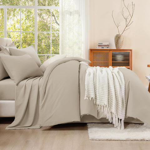 Litanika comforter side drape showing full coverage and neat bed edges