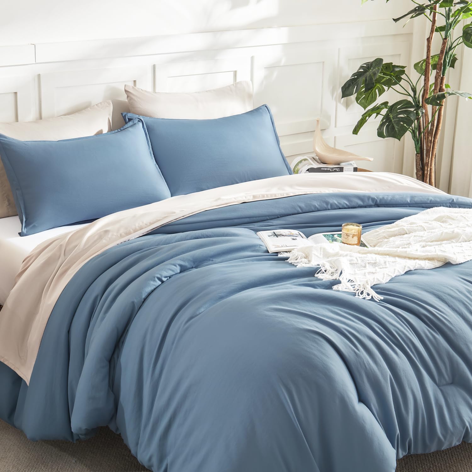 Litanika comforter side drop highlighting generous overhang and full-bed fit