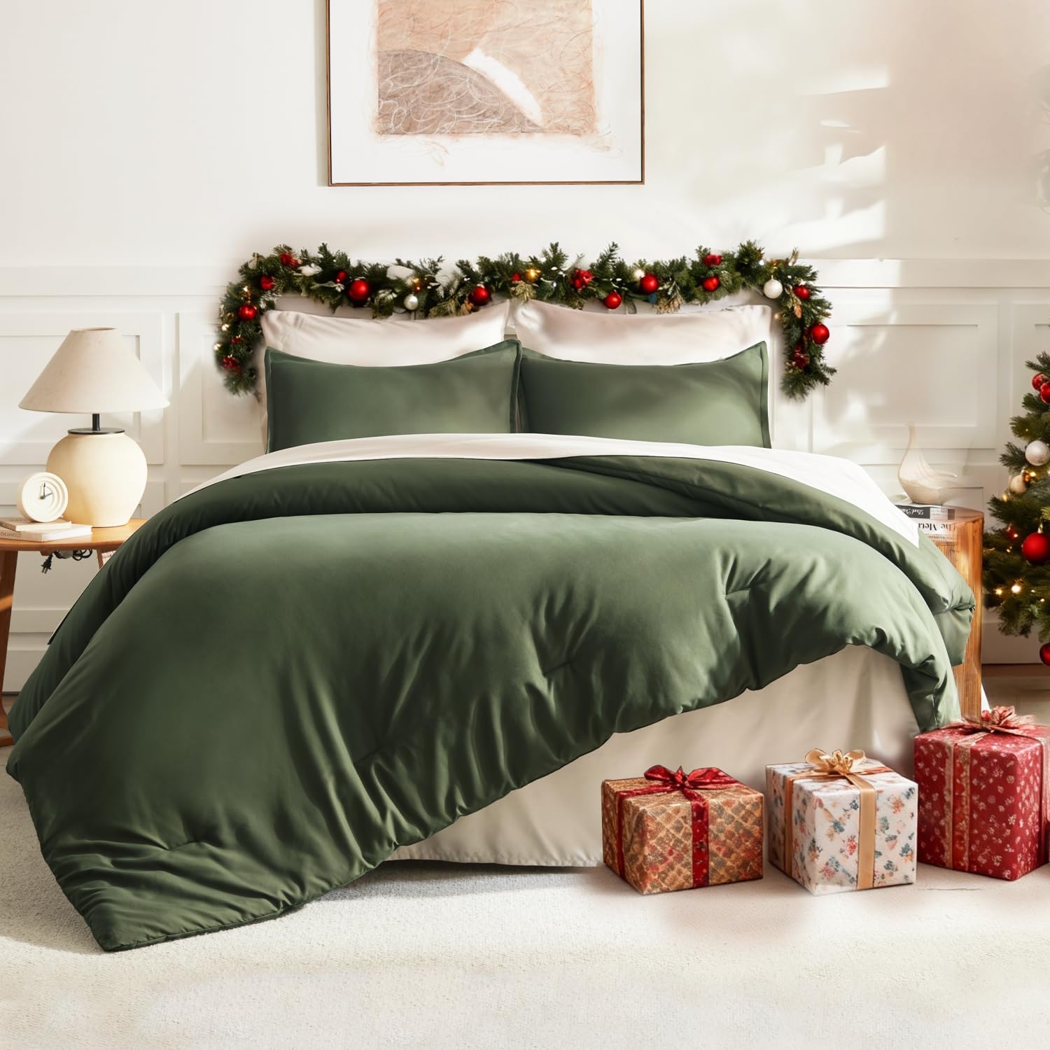Litanika comforter on bed for size scale showing generous king coverage