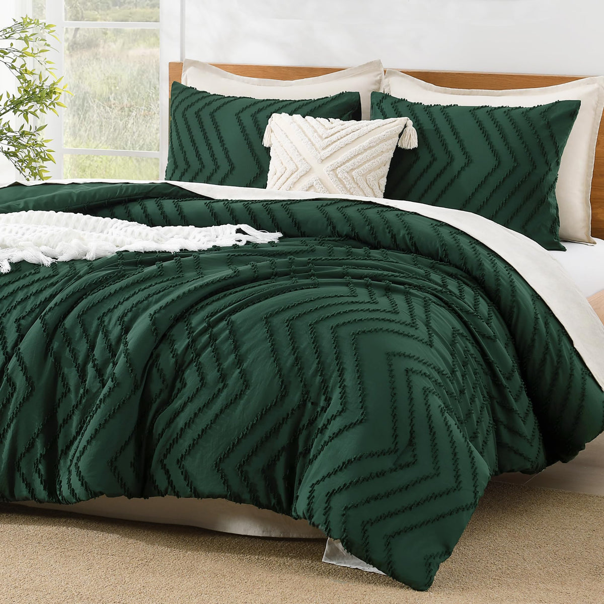 Litanika front view of emerald comforter set showing clean geometric design and cozy appeal