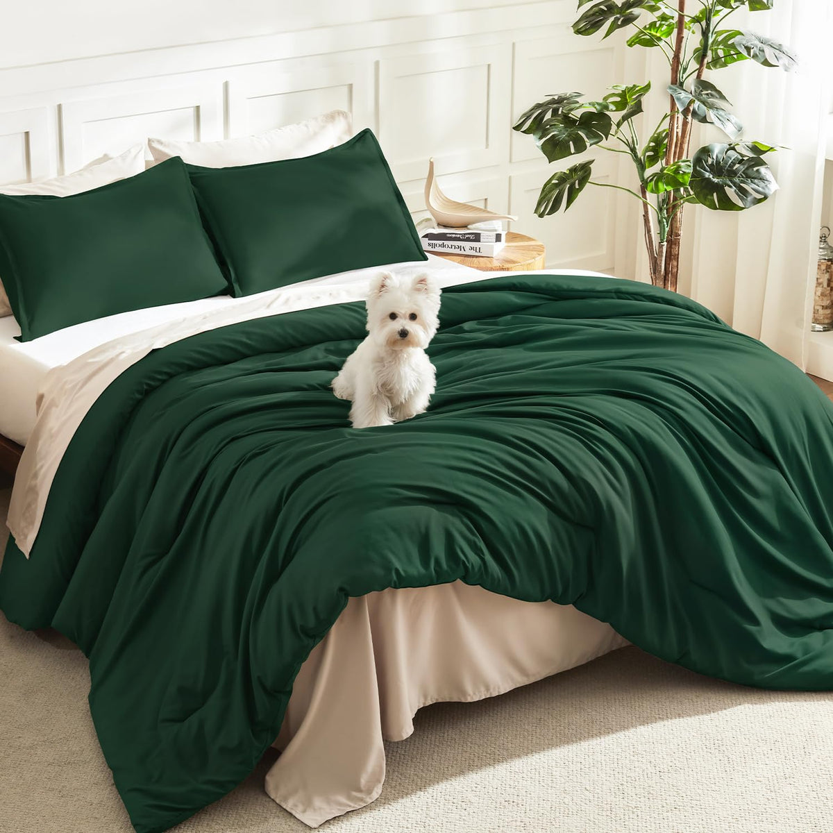 Litanika front view comforter on a made queen bed showing neat drape and inviting color
