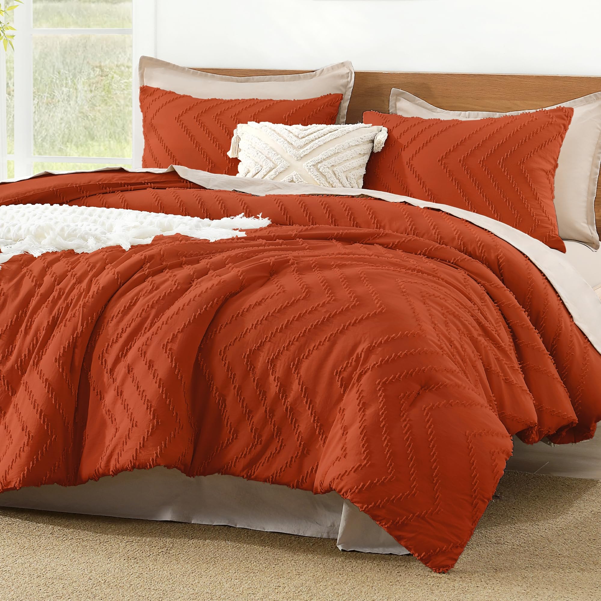Litanika front view of king comforter showing boho tufted design and cozy look