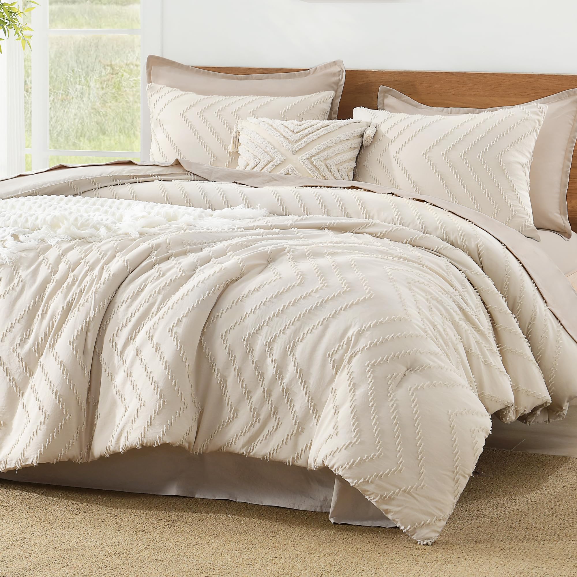 Litanika front view of beige comforter showing clean tufted design and easy styling