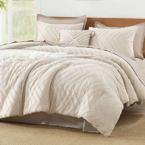 Litanika front view of beige comforter showing clean tufted design and easy styling