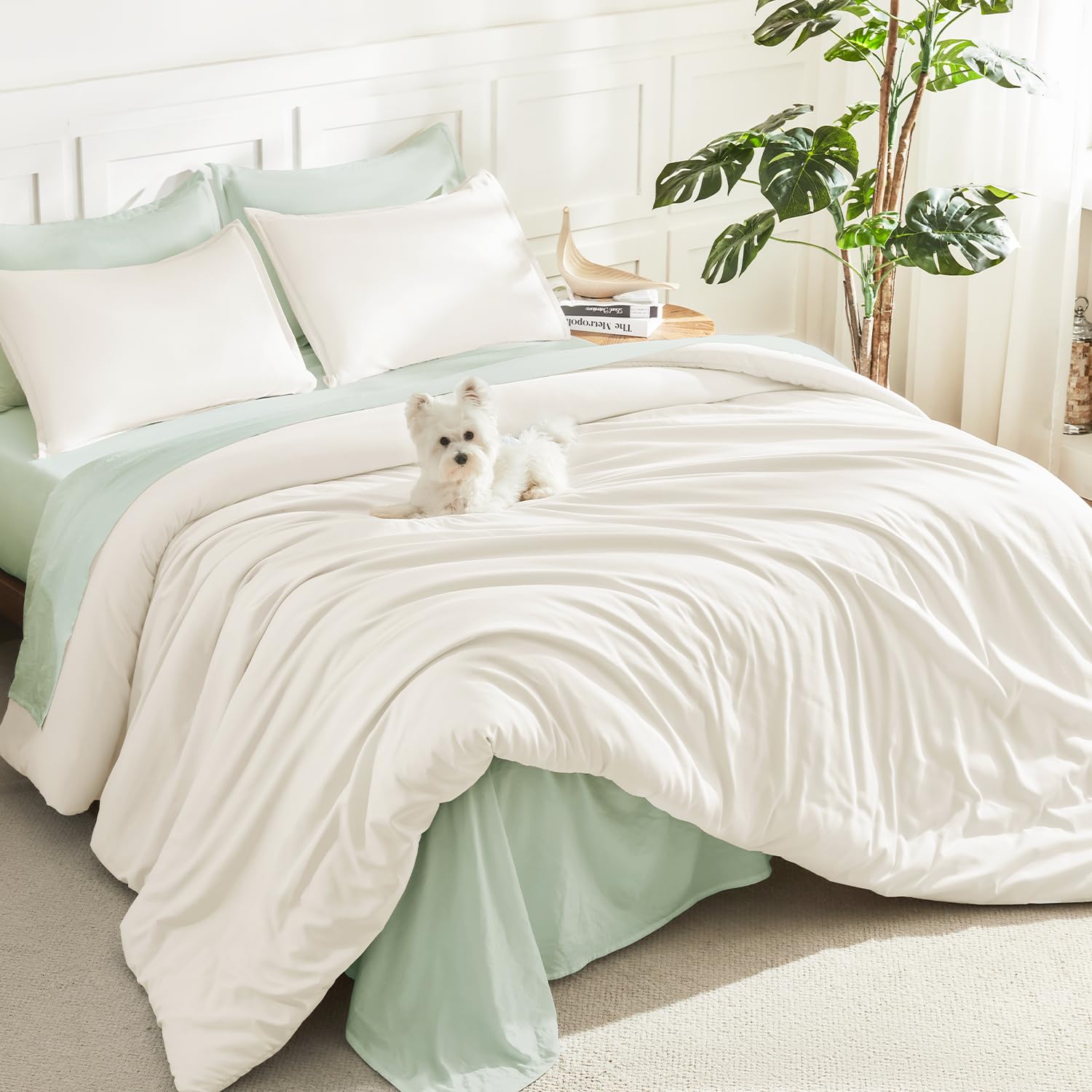 Litanika ivory comforter front view showing neat drape and calming tone