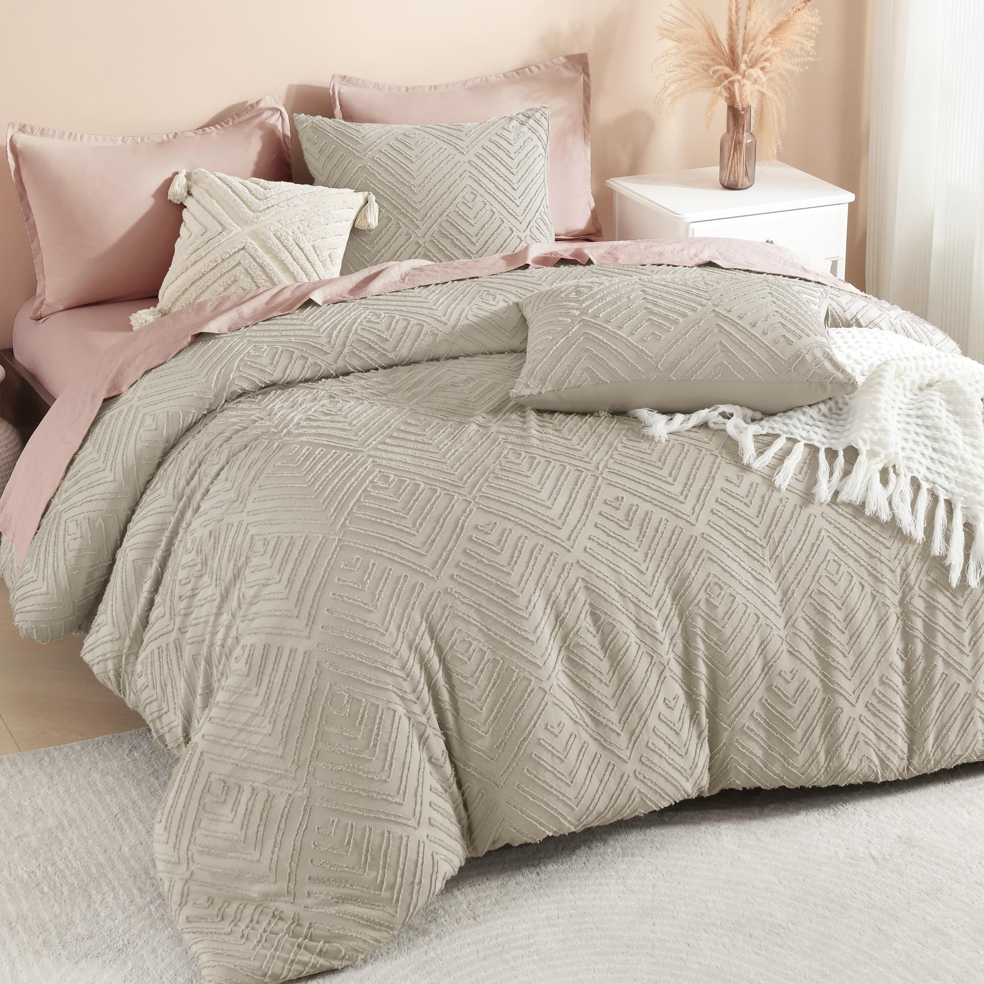 Litanika comforter front view showing tufted boho design and cozy look