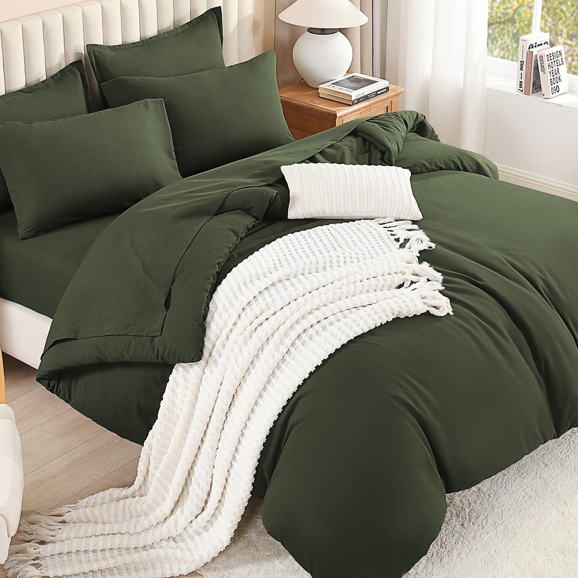 Litanika front view of olive king comforter showing neat solid finish and cozy look