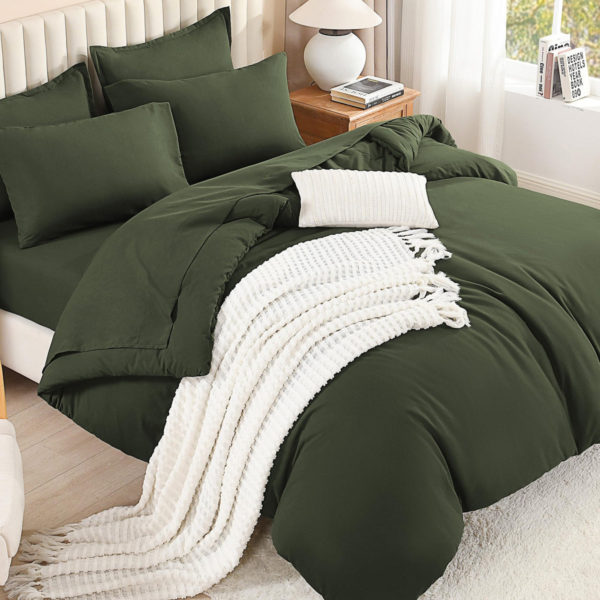 Litanika front view of olive king comforter showing neat solid finish and cozy look