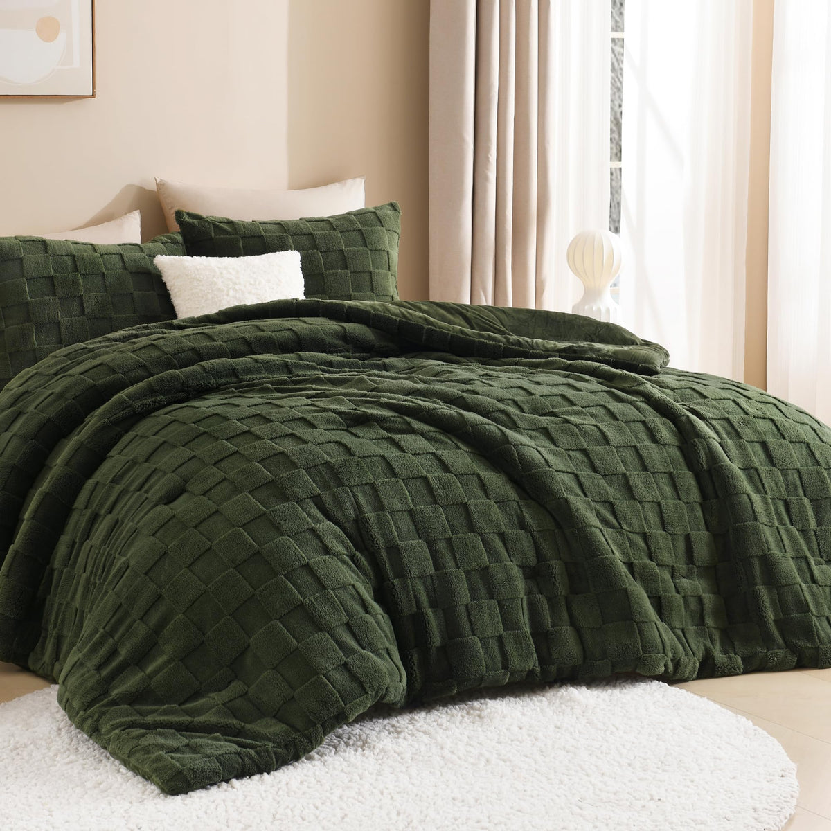 Litanika olive green comforter front view showing full bedding coverage and style
