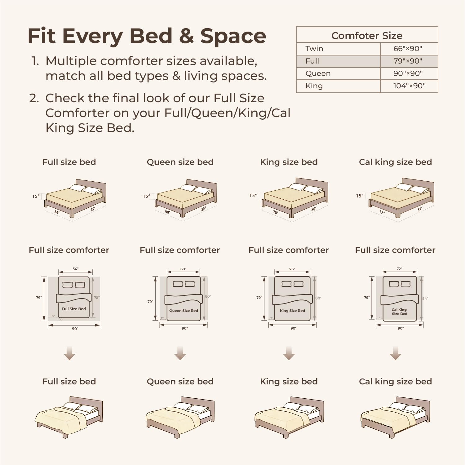 Litanika comforter on full bed showing size and coverage for full beds