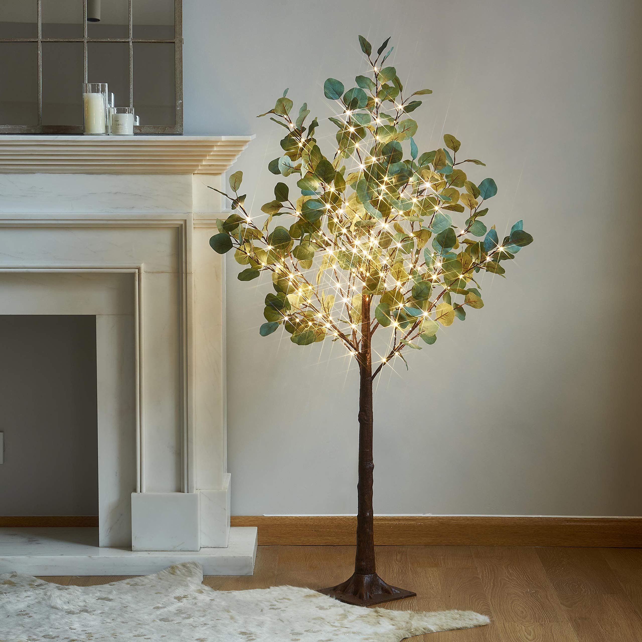 LITBLOOM full front view of 4ft tree showing warm lights and natural look for ambiance