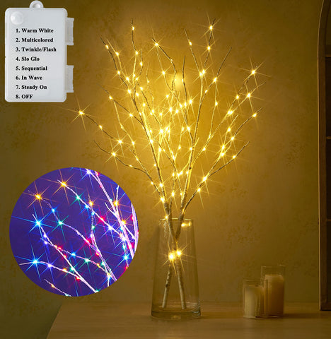 LITBLOOM birch branches front view showing realistic bark and lights, enhances decor.