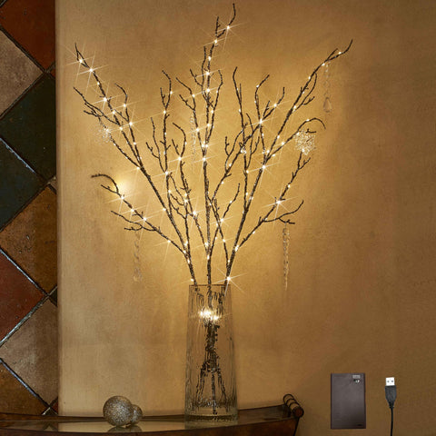 LITBLOOM front view showing glittered branches and fairy lights, elegant decor benefit