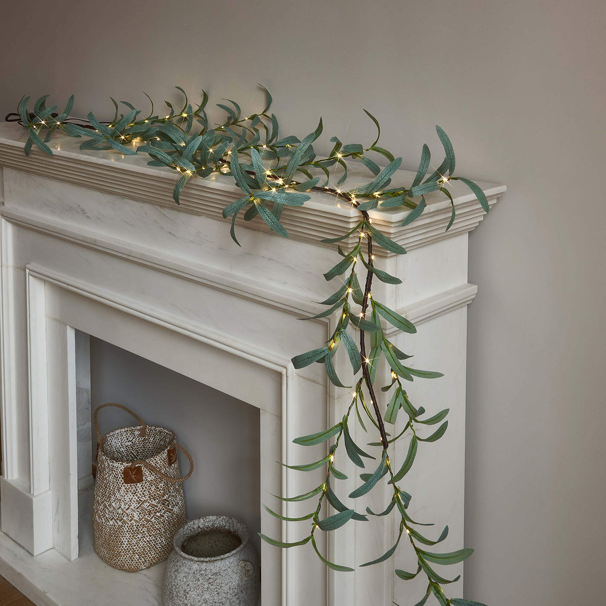 LITBLOOM garland front view showing full 6-foot length and warm glow
