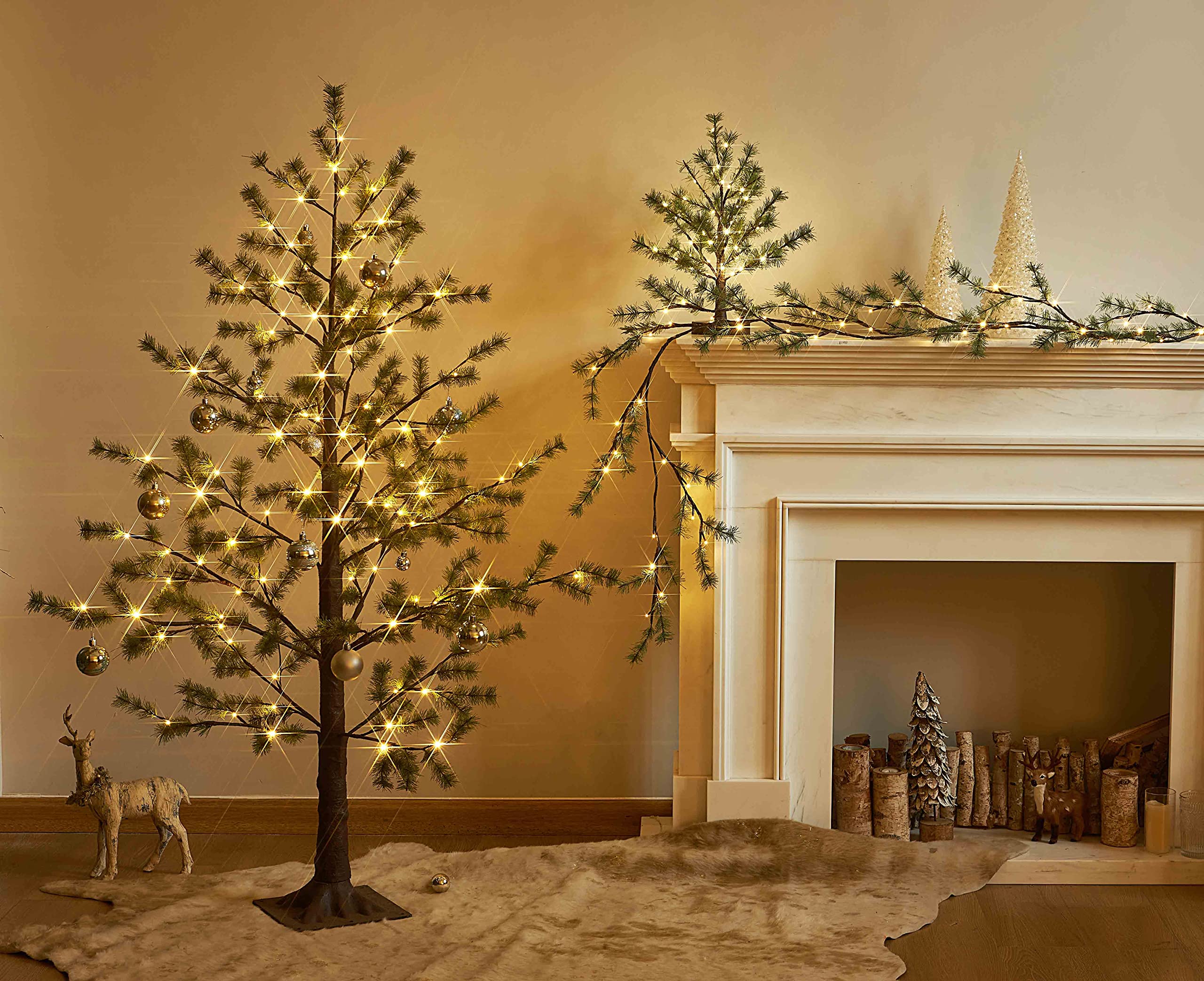 LITBLOOM LED close-up showing warm-white lights and natural pine texture for realistic look
